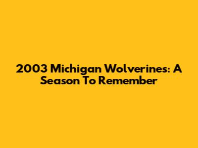 2003 Michigan Wolverines: A Season To Remember