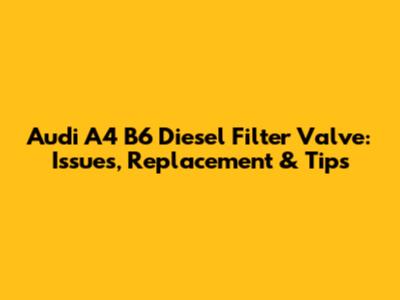 Audi A4 B6 Diesel Filter Valve: Issues, Replacement & Tips