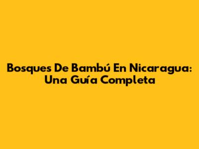 Bosques De Bambú En Nicaragua: Una Guía Completa