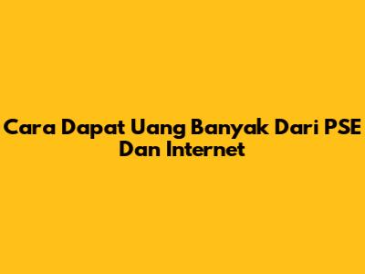 Cara Dapat Uang Banyak Dari PSE Dan Internet