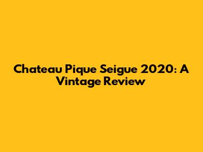 Chateau Pique Seigue 2020: A Vintage Review