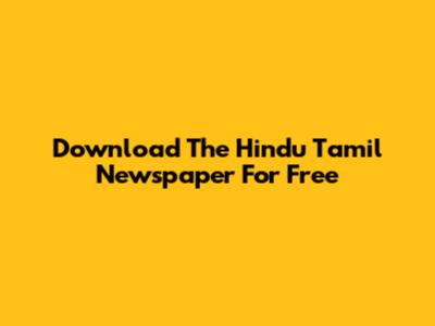 Download The Hindu Tamil Newspaper For Free