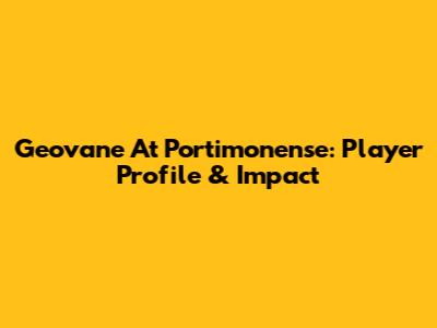 Geovane At Portimonense: Player Profile & Impact