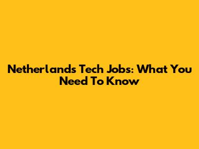 Netherlands Tech Jobs: What You Need To Know