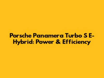 Porsche Panamera Turbo S E-Hybrid: Power & Efficiency