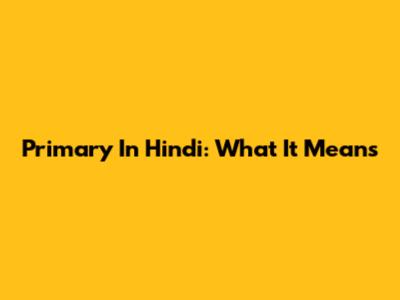 Primary In Hindi: What It Means