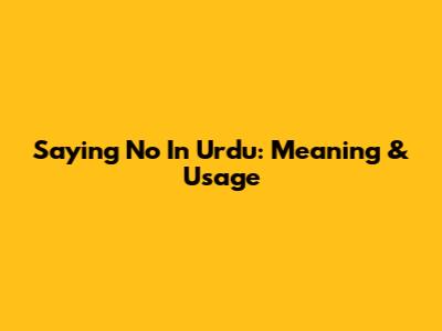 Saying "No" In Urdu: Meaning & Usage