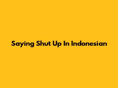 Saying "Shut Up" In Indonesian