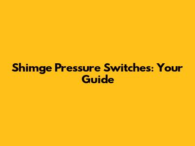 Shimge Pressure Switches: Your Guide