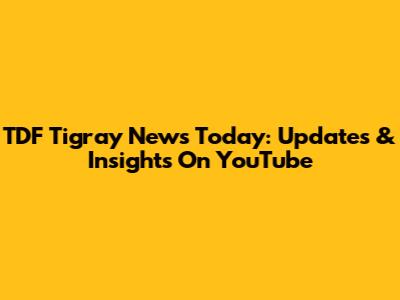 TDF Tigray News Today: Updates & Insights On YouTube