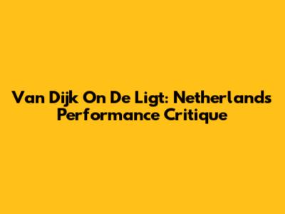 Van Dijk On De Ligt: Netherlands Performance Critique
