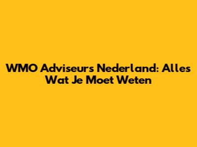 WMO Adviseurs Nederland: Alles Wat Je Moet Weten